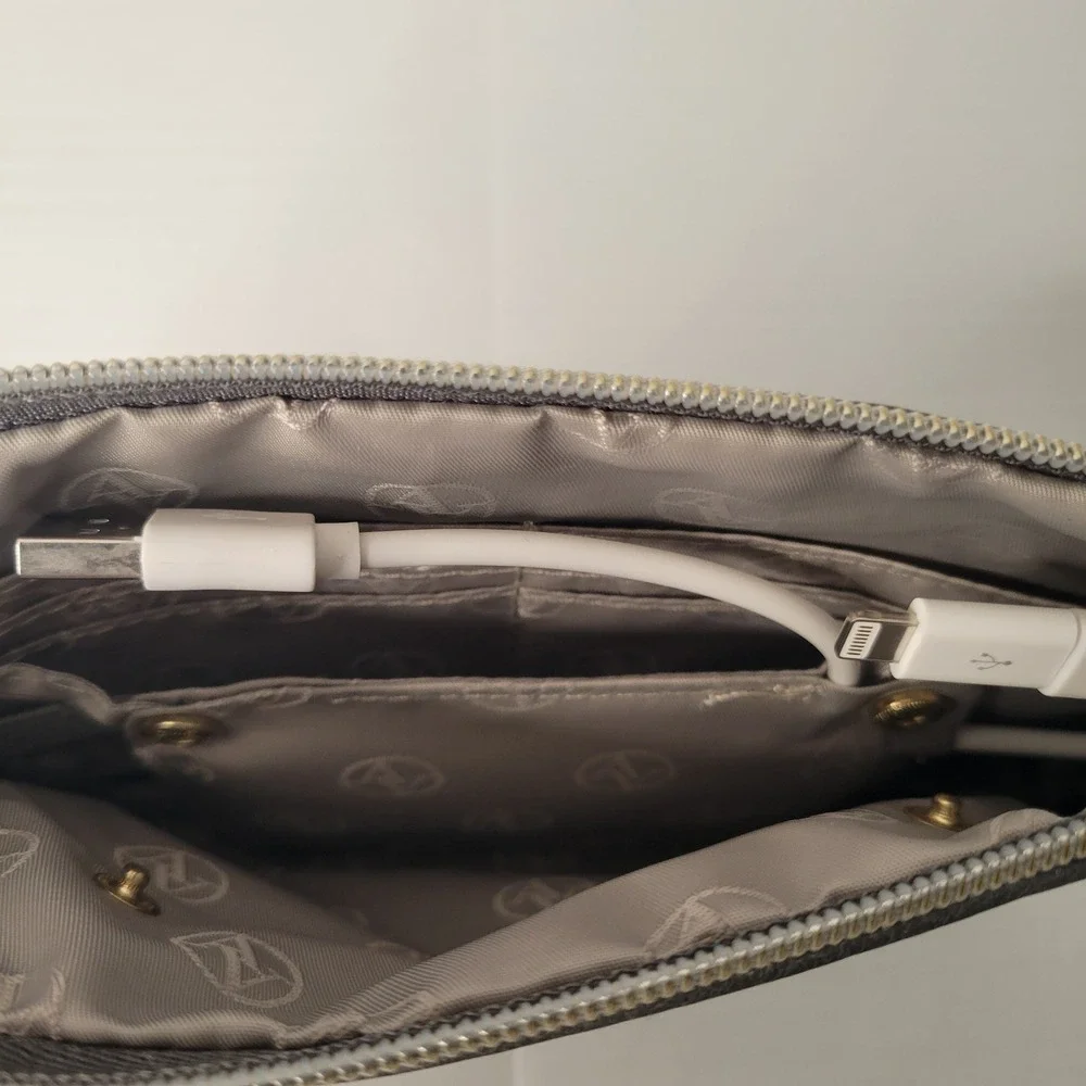 Adrienne Vittadini Studio Power Bank Charging Wristlet Gray iPhone Clutch